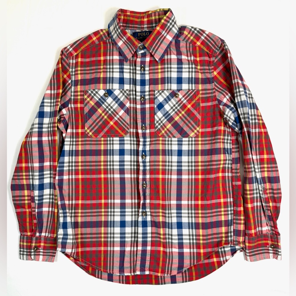 POLO RALPH LAUREN Boys Plaid Button Down Shirt M 10-12 Classic Preppy Casual